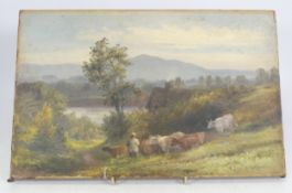 W. H. Vernon (English, 19th Century) Rural Cattle Farming Scene. Unmounted oil on canvas. Signed
