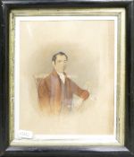 A Signed Early-Mid 19th Century Seated Portrait of a Man. Watercolour on Paper. In an ebonised