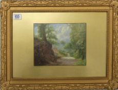 J. M. Ash (English School) Romantic Woodland Scene. Watercolour on paper. Framed behind glass.
