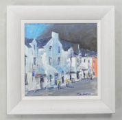 Jim Woodman, 'Quayside'. Acrylic on Canvas. Painted white frame. incl. frame Height: 40cm Width: