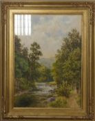Ward Heys watercolour, signed & dated 98. River / valley landscape with figure. 48cm x 34cm.