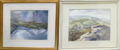 Two Artworks, Maureen Mycroft 'Bunham Rocks, Yorkshire' and Anne Garstone mountainous lake