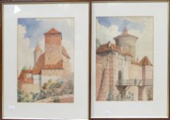 Attr. to George S. STRAHAN (English, 20th Century) Two Continental Scenes depicting battlements