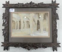 Unknown (English, 19th Century) Interior Scene of a Church with four section columns in the gothic