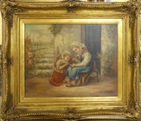 Vincent Rubens (19th Century) Exterior Scene of Children at Play. Oil on canvas. In Gilt frame. Size