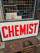 An old double sided perspex Chemist sign in Iron frame