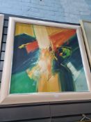 A pair of modern abstract oil paintings, signed Wilkinson, 74.5cm x 74.5cm