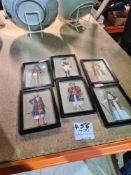 A selection of framed miniatures depicting portraits of Asian costumes
