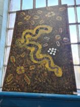 A late 20th Century Aboriginal oil depicting Snakes laying their eggs at Docker River with inscripti