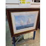 A pencil signed print by Steven Dews of ships in sail