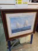 A pencil signed print by Steven Dews of ships in sail