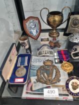 Of Police interest, a Police Long Service Medal to Sgt Maurice F Eason, other Police badges, sportin