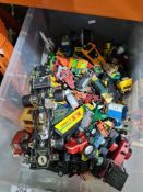 A carton of play worn die cast vehicles and similar