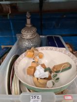 A selection of mixed ceramics, vintage dolls, etc