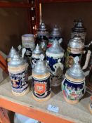 A quantity of German decorative Steins and similar