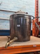 An old 10 gallon iron urn by Kendrike & Sons, West Bromwich, with brass handle and top