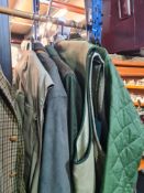 A selection of shooting/fishing coats, mostly size 'L'