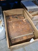 Two boxes of leather bound books