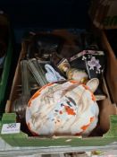 A box of mixed china, silver plate, collector's spoons and vinyl LPs - 3 boxes