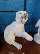A Vintage Italian seated White Tiger 53.5cm and similar White glazed Jardiniere and stand
