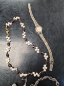 Small quantity of costume jewellery including pearl and garnet necklace, Sekonda watch, marcasite br