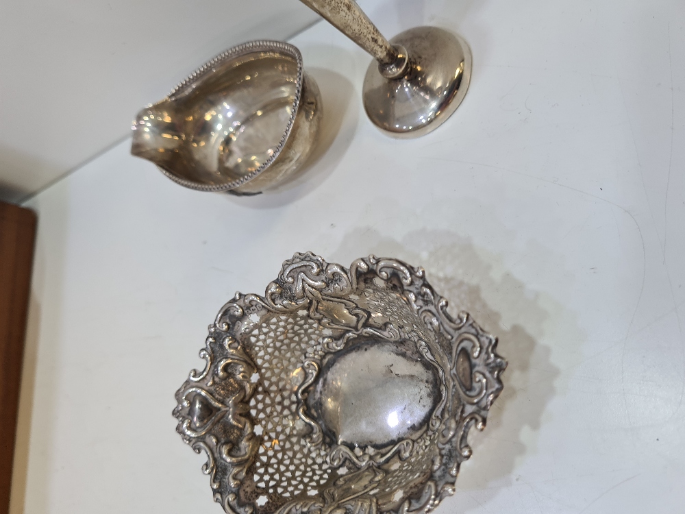 A Thomas Morley silver toddy ladle bowl AF, with a small silver tray and pierced silver dish, a smal - Image 6 of 10