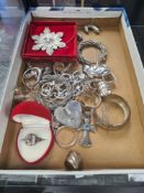 Tray of silver costume jewellery of large proportion, jewellery to include large rabbit pendant, lar