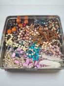 Tray of modern costume jewellery, bead necklaces etc