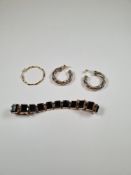 14K gold hoop earring, 1.4g approx, pair of two tone earrings, unmarked/untested and a yellow gold b