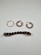 14K gold hoop earring, 1.4g approx, pair of two tone earrings, unmarked/untested and a yellow gold b