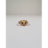 9ct yellow gold dress ring set with central rose cut citrine and 4 small round cut citrine and 4 sma
