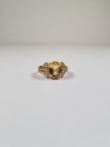 9ct yellow gold dress ring set with central rose cut citrine and 4 small round cut citrine and 4 sma