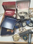 Tray of modern wristwatches incl. Ingersoll, Landis & Gyr, Rotary etc and a pair of 9ct yellow gold