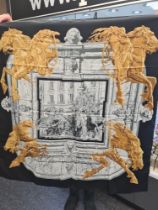 A Hermes silk scarf decorated Fountain and Building "La Fontaine De Barhold", 89cm x 89cm