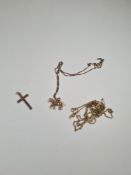 3 Fine 9ct gold chains one hung with a horse pendant, another and a 9ct gold cross pendant, 6.45g