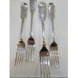 Two silver forks by George Aldwinckle, London 1848 and 1867, with two other forks, one London hallma