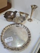 A Thomas Morley silver toddy ladle bowl AF, with a small silver tray and pierced silver dish, a smal
