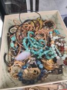 Tray various costume jewellery including turquoise necklace, mauve jade pendant, other costume jewel