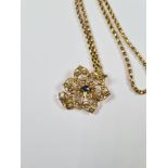 Victorian 9ct yellow gold belcher chain with barrel clasp, 44cm, hung with a 9ct gold pendant / broo