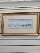 Of local interest; A watercolour of Portchester Castle, by Colin M Baxter, and an oil of boat by Cha