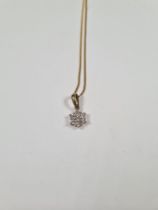 Fine 9ct yellow gold curblink neckchain hung with a 9ct diamond cluster pendant, approx 2.68g