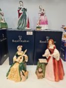 Four Royal Doulton limited edition figurines of Queen Victoria No.1 of 5000 Queen Anne 3036 of 5000,
