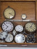 Wooden box containing various pocket watch including silver example, Ingersoll black dialed pocket w