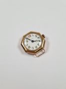 14K gold cased watch head, with circular enamelled numbered dial in octagonal 14K gold cased dial si