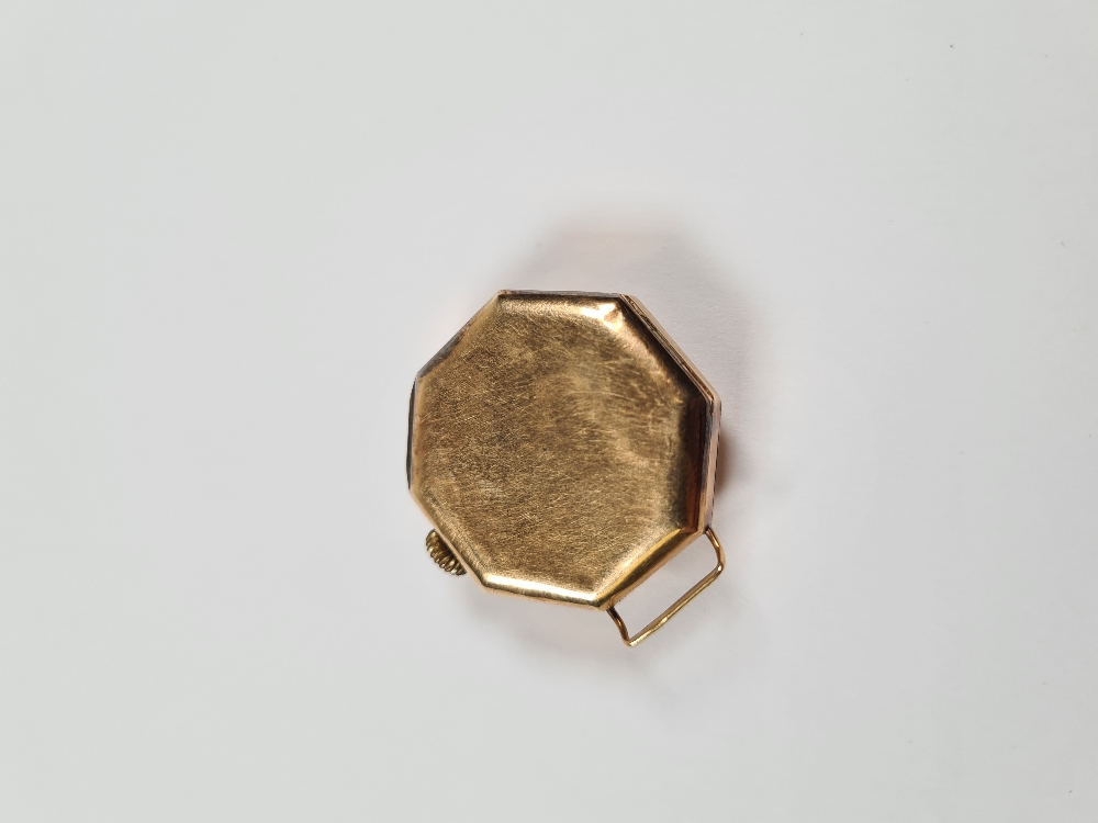 14K gold cased watch head, with circular enamelled numbered dial in octagonal 14K gold cased dial si - Image 7 of 8