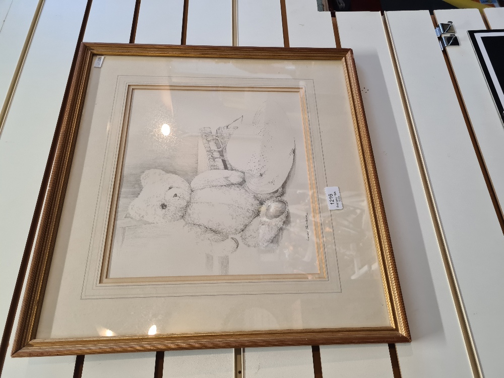 Wendy Trinder, a pencil drawing titled "Teddy Bears Picnic" signed with gallery label 1986, 33 x 29c