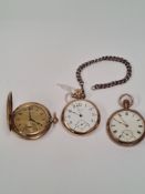 A Gold plated Waltham pocket watch with white enamel numbered dial subsidiary seconds dial, 15436782