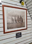 Beken of Cowes, a framed photograph of J-Class Yachts in a line, 1934  61.5 x 51cm