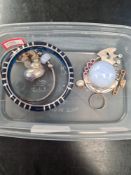 Contemporary silver hardstone pendant set coloured gemstones, blue glass bangle, shell pendant, etc