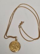 9ct yellow gold curb link necklace hung with a 9ct gold St Christopher pendant, marked 375, approx 5